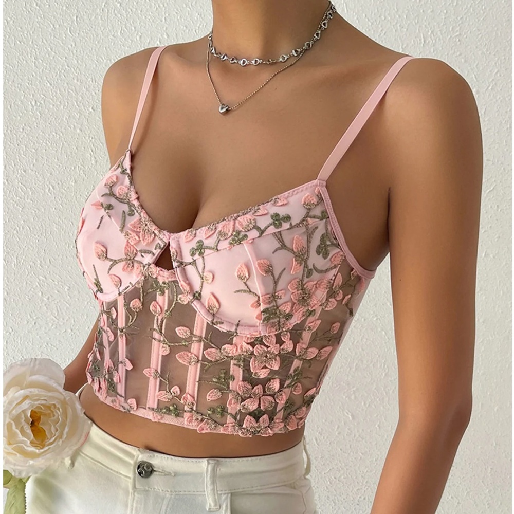Commense Cherry Blossoms Mesh Crop Corset - Picture 2 of 2